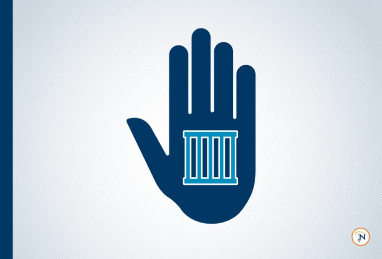 A blue hand holding a small blue columns