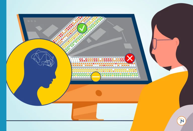 Woman looking at a computer screen determining housing decisions and their impact on mental health