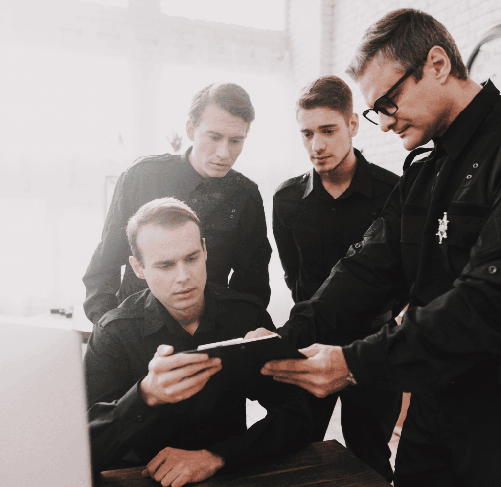 Corrections Officers reviewing data on a clipboard