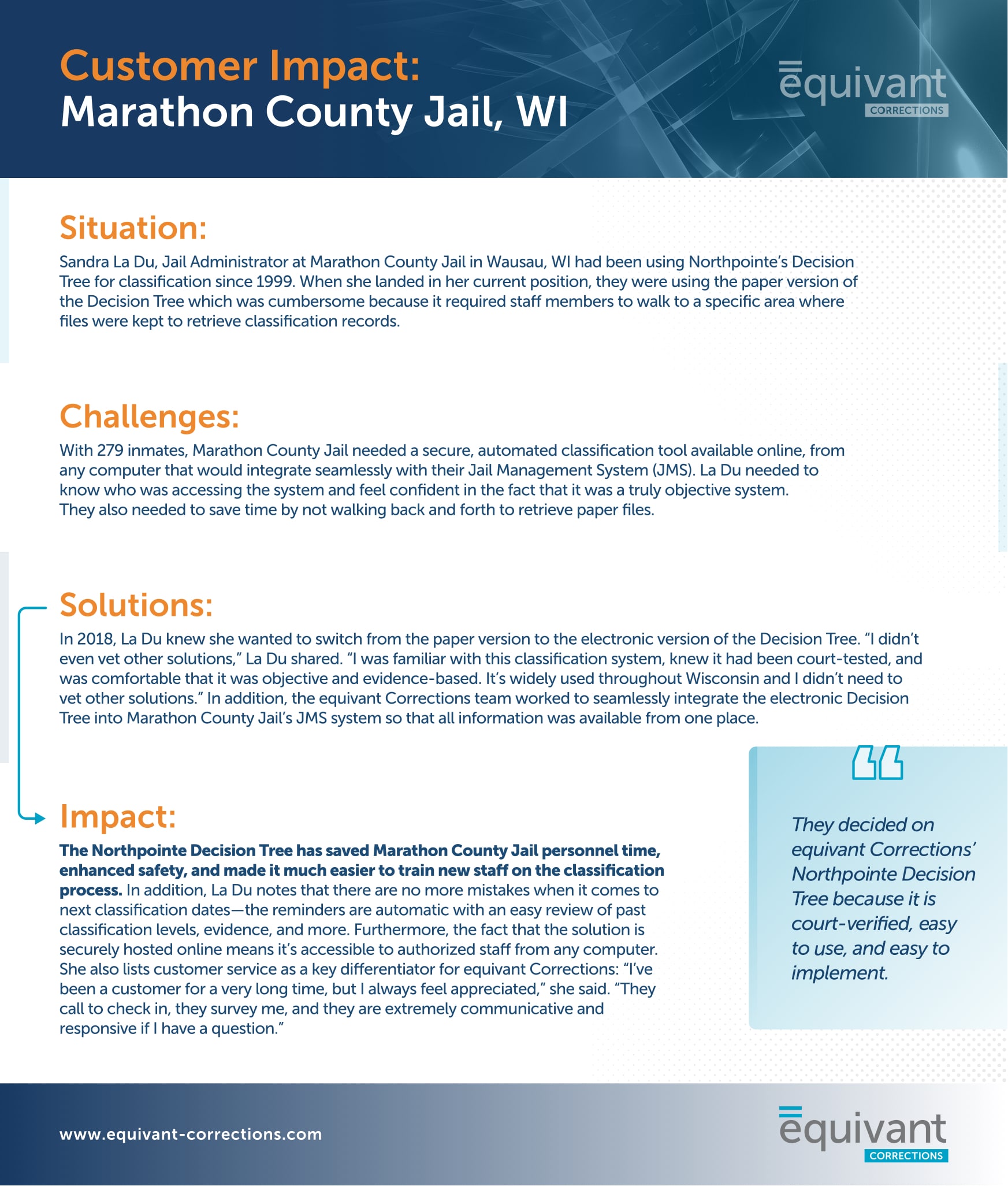 Customer Impact for Marathon County Jail, WI