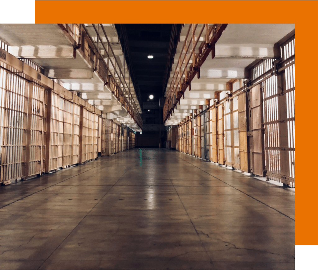 Jail corridor with jail cells on either side